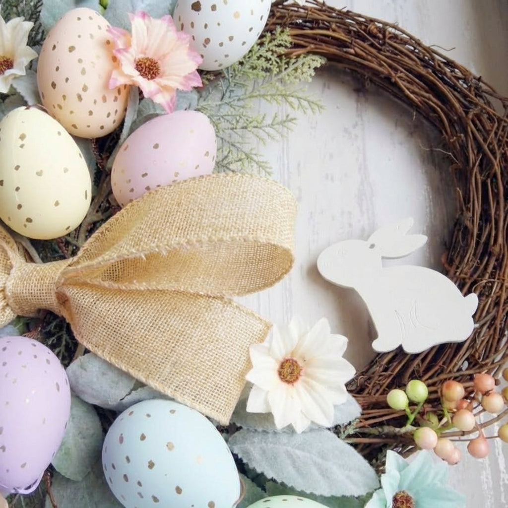 Easter Wreath Festive Design Easter Egg Wreath Rustic Charm Spring Door Decoration for Homeowners, Event Planners, Porch, Living Room, Holiday Parties