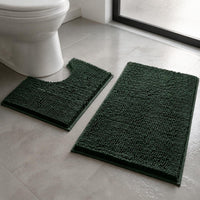 Chenille U-Shaped Toilet Mat and Bath Rug Set, Absorbent Non-Slip Bathroom Floor Mat