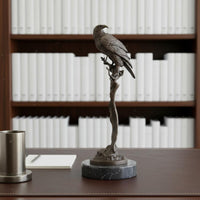Tree Stump Eagle Sculpture Realistic Animal Ornament Bronze Finish Bird Figurine for Living Room