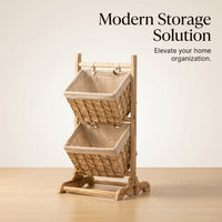 Wooden Storage Shelf with Baskets, Freestanding Tiered Organiser, Simple Modern for Living Room, Bedroom, Entryway, No Installation Required