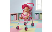 Foldable Doll Stroller with Canopy Pretend Play Folding Stroller Portable Toy Stroller Safe for Playroom
