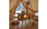 Outdoor Camping Heater with Viewing Window Easy to Transport Wood Heater with Chimney Pipes Sturdy Stable for Cooking