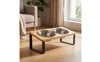 Elevated Pet Feeder with Stainless Steel Bowls Compact Bowl Stand with Stainless Steel Bowls Sturdy Double Diner for Young Dogs, Indoor