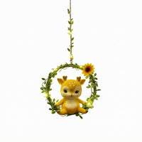 Resin Animal Hanging Ornament Vine Leaf Rope Lighted Hanging Ornament S Hook Garden Decor LED Light for Yard, Patio, Courtyard