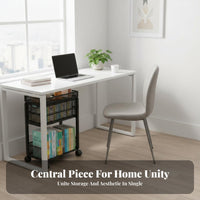 With casters Under-Table Rolling Organizer Easy to Move Under Desk Rolling Organizer Space-Saving Mobile storage shelf Simple Design for Students, Office Workers, Study Room, Classroom, Bedroom, Kitchen