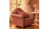 Padded Armrests 1:12 Dollhouse Sofa Wood and Textile Checkered Upholstered Sofa Cushioned Dollhouse Couch Rounded Back