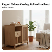 Hardwood Wood Construction Electric Tea Brewing Cabinet Minimalist aesthetic Storage Furniture Space-Saving Design Integrated Water Boiler for Homeowners, Office Workers, Living Room, Reception Area