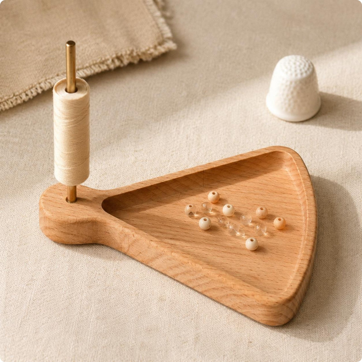 Wooden Bead Tray Vintage Design Wood Spool Stand Tray Handmade DIY Tool
