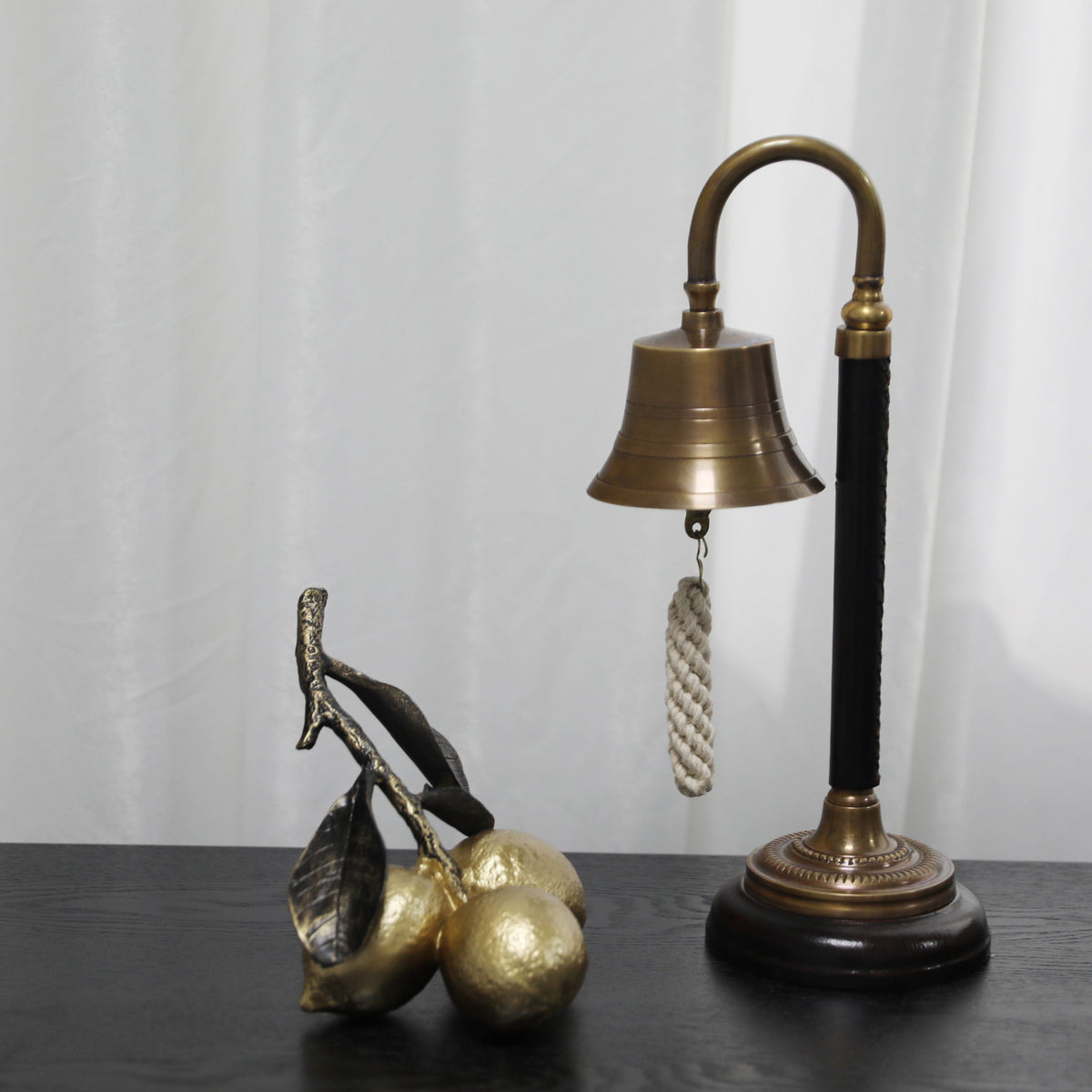 American Style Brass Tabletop Rope Hand Bell, Vintage Luxury Decorative Bell