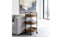 Imitation Rattan Rolling Cart Detachable 3 Tier Basket Shelf Versatile Woven Tiered Rack for Balcony