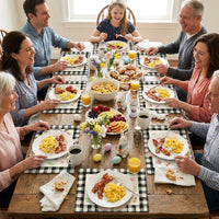 Set of 4 Easter Placemats, Rustic Checkered Bunny Table Mats, Washable Fabric Dining Table Decorations for Spring Holiday Kitchen Home Party