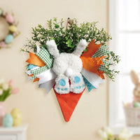 Easter Bunny Wreath Farmhouse Design Carrot Shaped Wall Hanging Colorful Ribbons Bunny Door Decoration for Homeowners, Kids, Porch, Indoor, Fireplace