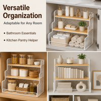 3 Tier Wood Book Shelf, Desktop Iron Bookcase, Iron and Wood Storage Shelves, Standing Shelving Unit for Office