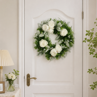 Spring Wreath for Front Door, 50cm Peony Decorative Wreath, Artificial Floral Wreath, White Flower Wreath for Indoor Use