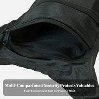 Breathable Mesh Back Black Anti-Theft Crossbody Waist Bag Multiple Compartments Flat-Fit Zippered Waist Bag Adjustable Strap Fanny Pack Buckle Closure