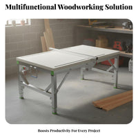 Foldable Design Folding Woodworking Table Heavy Duty Multifunctional Saw Table Stable Frame Portable Saw Workbench for Woodworkers, DIY Enthusiasts, Construction Workers, Job Site, Home Improvement, Garage