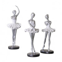 3 Pieces Polished Finish Ballerina Girl Figurine Black Base Resin Ballerina Figurine Tabletop Display Ballet Dancer Statue Fashion Art Style for Living Room, Bedroom, Shelf, Desk