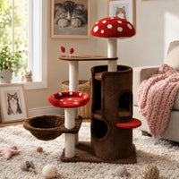 Rope-Wrapped Fungus Feline Tree Hanging bedStyle Multi Level Feline Structure Arched Opening Pet Furniture Dangling Toys