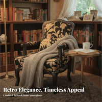 French design Floral high-spine Armchair sturdy Wood Legs Accent Chair High spine Support Household Furniture Plush Cushioning for Readers, Interior Decorators, Homeowners, Living Room, Bedroom, perusing corner, Home Office