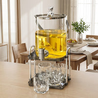 Glass Water Jug with Metal Spigot and Stand, Large Capacity Cold Water Dispenser for Fridge Jug, Fruit Tea and Cold Brew Glass Beverage Bottle