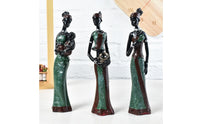 3 Pieces African Woman Statue Set Decorative Piece Hand Painted Resin Doll Set Gift Idea African Woman Statue for Desktop