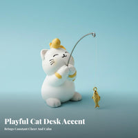Cute Design Miniature Fishing Cat Figurine Compact Size Fishing Cat Figurine Whimsical Charm for Office Workers, Desktop, Workstation