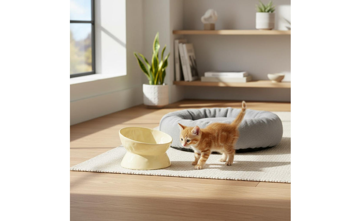 Tilted Dog Dish Anti-Tipping Tilted Ceramic Bowl Easy to Clean for Cats