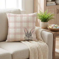 Easter Bunny Pillow Cover Invisible Zipper Easter Pillow Cover 18x18 Inch Linen Decorative Pillow Cover for Families, Sofa, Living Room
