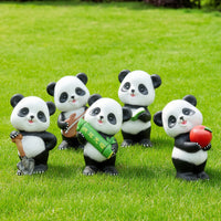5 Pieces Panda Statues with Props Cartoon Panda Figurines Waterproof Ornament for Gardeners, Garden