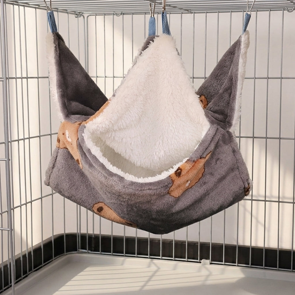 Double Layer Small Animal Hammocks for Cage, Ferret Hammock with Thermal Fleece, 34cm Square Washable Winter Bed for Chinchilla and Squirrel