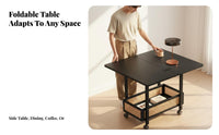 Space Saving Foldable Side Table with Wheels Retro Aesthetic Extendable Coffee Table Cart Multi-Functional Rolling Storage Cart Sturdy Construction for Apartment Dwellers, Office Workers, Living Room, Bedroom, Dining Area, Bathroom
