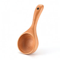 Beech Wood Spoon Long Handle Wooden Ladle Soup Ladle with Hanging Hole Deep Bowl Wooden Serving Spoon Smooth for Home Cooks