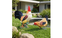 Cockerel and Hen Statue Fiberglass Garden Cockerel Sculpture Weather-Resistant Solar Chicken Statue for Courtyard, Manor, Restaurant
