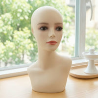 Mannequin Bust with Shoulders Realistic Mannequin Head with Shoulder Skinhead Form Bust with Shoulders for Cosmetologists, Jewelers, Retail Stores