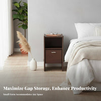 Space-Saving Narrow Bedside Cabinet Modern Design Nightstand Drawer and Shelf Storage Bedroom Furnishing Sturdy Construction for Apartment Dwellers, Homeowners, Students, Small Spaces, Dorm Room, Office