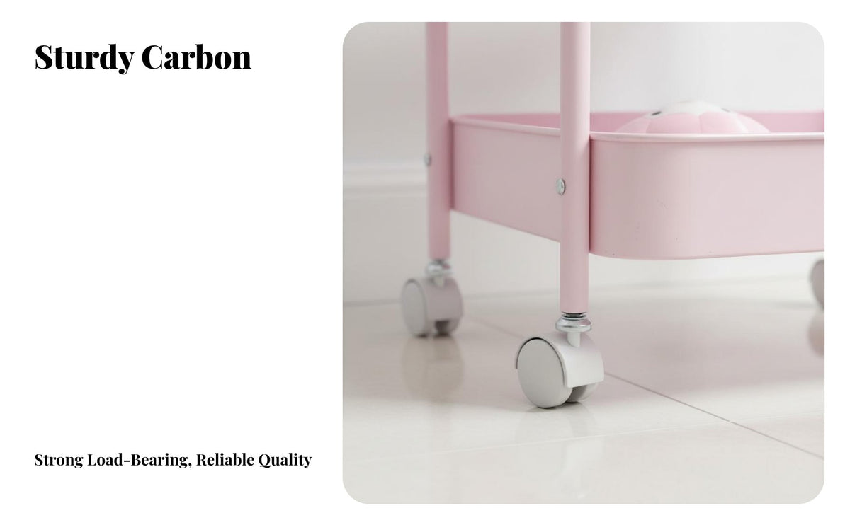 Rolling Storage Cart Carbon Steel Construction Mobile Storage Trolley 360° Rotating Wheels Multi-Tier Rolling Cart for Washroom, Small Areas, Bedroom