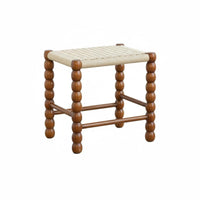 sturdy Wood Frame Woven Top Wooden Stool Nordic aesthetic Low Wooden Stool Minimalist Design Footrest Multifunctional for Homeowners, Renters, Children, Entryway, Living Room, Hallway, Bedroom