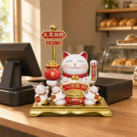 Gift-Box Fortune Cat Figurine Red Accents Fortune Cat Figurine Glossy Decor Piece for Countertop Display