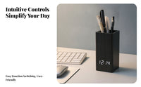 Wood Desk Clock Holder Office Item Space-Saving LED Pen Holder Clock Easy to Read Open-Top Smooth Finish for Desktop