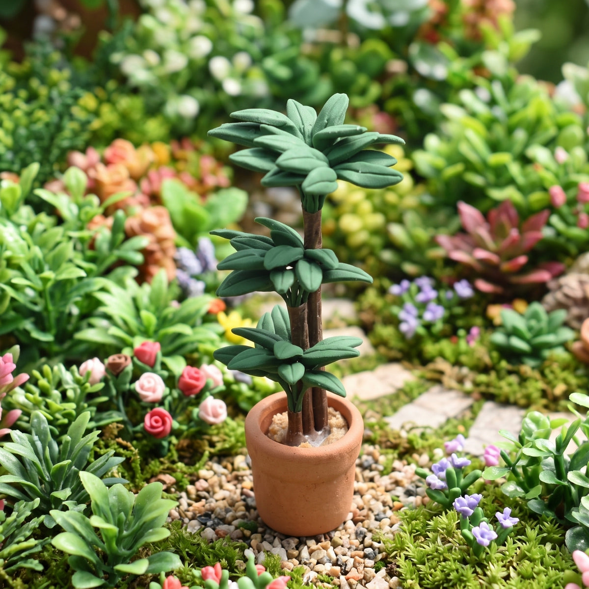 Simulated Miniature Clay Flower Realistic Dollhouse Flower with Pot Small Ornament Detailed for Collectors, Crafters, Fairy Garden, Tabletop Display
