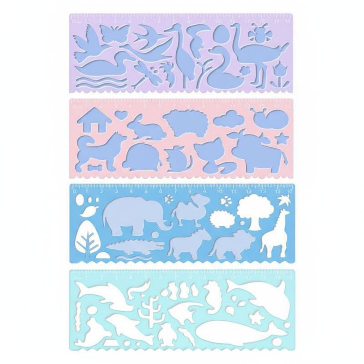4 Pieces Creature Drawing Stencil Set Lightweight and Portable Plastic Creature Template Ruler Even Edges for Preschoolers, Crafting