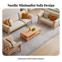 3-Seater Wooden Frame Settee Nordic design Sofa Minimalist Design Living Room Furnishing for Families, Homeowners, Lounge Area, Den, Apartment