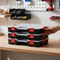 Stackable Parts Organizer Removable Dividers Storage Container Space-Saving Adjustable Divider Storage Case for Workshop, Garage, Job Site