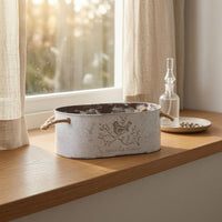 Rustic Oval Iron Flower Pot Vintage Style Distressed White Planter