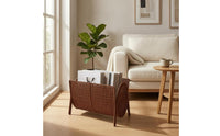 Iron Frame Woven Magazine Rack Easy to Clean Rattan Magazine Holder Walnut-Like Finish accessibleTop Book Basket Brown for Living Room, Office