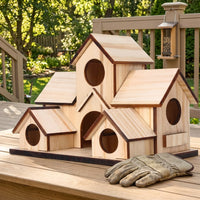 Multi-Level Solid Avian Abode Nesting Station with 5 Holes, Wooden Nest Box, Freestanding Garden Structure for Outdoor Use and Shelter