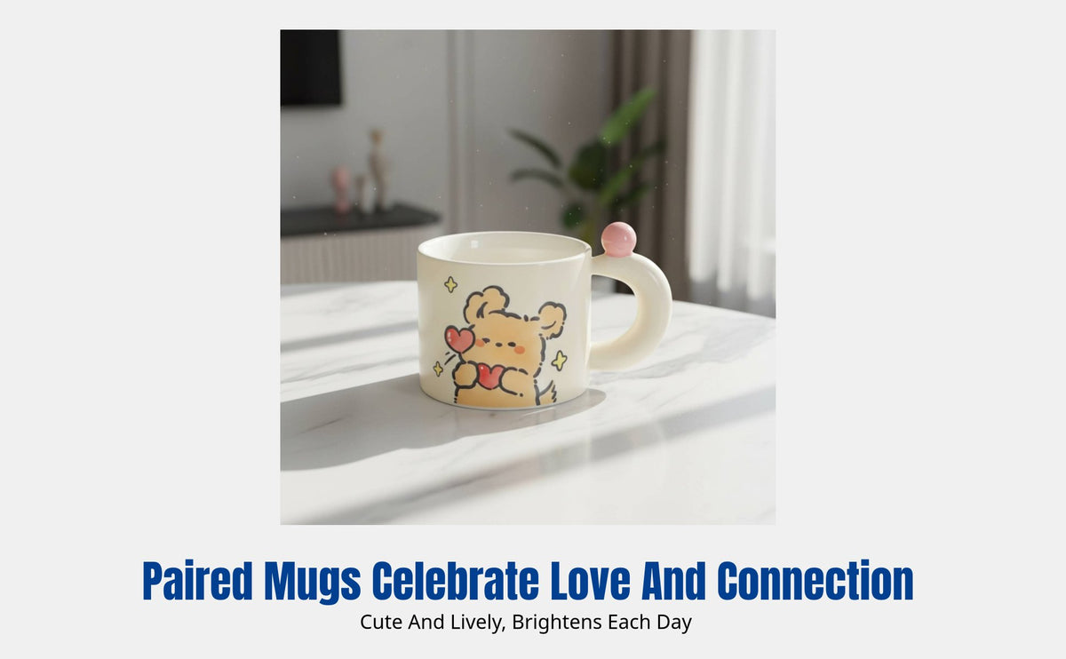 Ceramic Couple Mug Set, Cartoon Dog Design, Gift Box, Elegant Coffee Mug, Birthday Gift