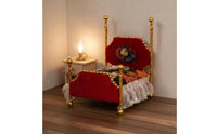 3 Pieces European Design 1:12 Scale Bed Set Ornate Gold Trim Mini Princess Bed Floral Textile Mini Sofa Set Realistic Details for Collectors, Model Room