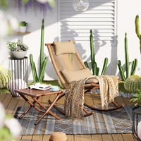 Metal Rocking Chair with Cushion & Pillow, Outdoor Patio Balcony Garden Chair, Weatherproof Rocking Lounge Chair with Side Table