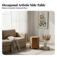 Rustic Simplicity Design Hexagonal Wood piece Geometric Shape side Table Multi-Functional Low Stool artisanal Look for Interior Designers, Homeowners, Apartment Dwellers, Living Room, Bedroom, Entryway, Reception Area
